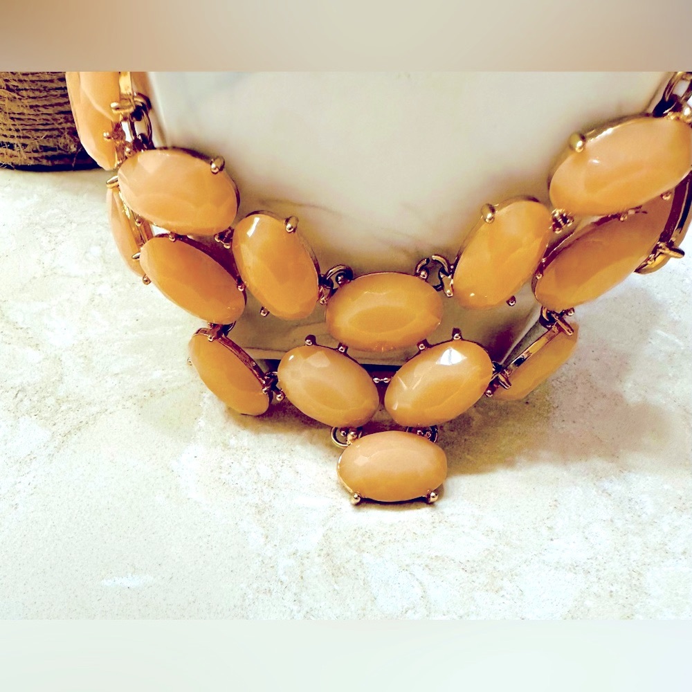 Necklace faux quartz stones gold tone statement necklace 20 inch - Picture 5 of 10